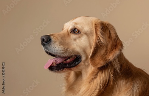 A golden retriever dog on minimalistic colorful background with Copy Space. Perfect for banners, veterinary ads, pet food promotions, and minimalist designs. © Darya
