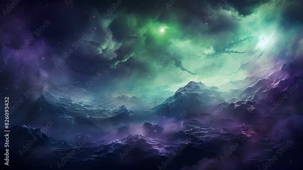 Fototapeta premium Cloudy Sky with Green and Purple Clouds