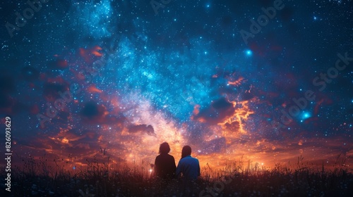 Happy Gay Couple Embracing Under Stars in Romantic Evening Glow