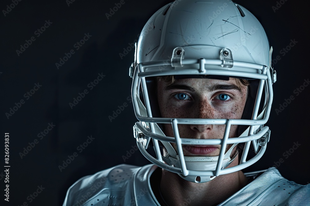 close-up of a serious American college rugby player close-up of a serious American college rugby player