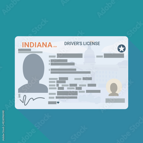 Driver's license from the US state of Indiana in flat design style on a blue background