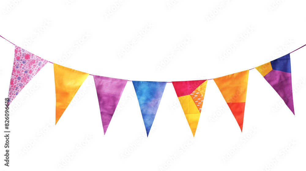Multicolored bunting isolated on transparent white background, clipping path Multicolored bunting isolated on transparent white background, clipping path