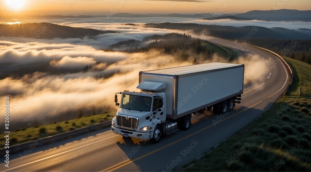 Truck on the background of a road with clouds