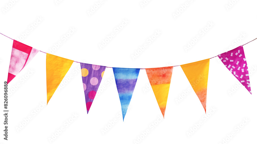 Multicolored bunting isolated on transparent white background, clipping path Multicolored bunting isolated on transparent white background, clipping path