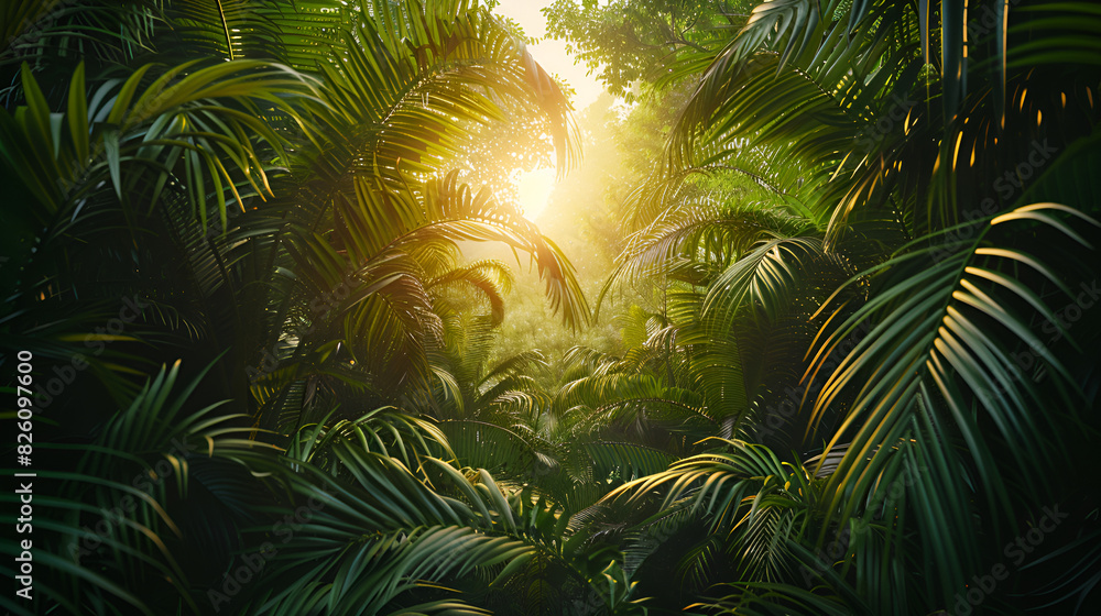 Tropical forest with sunlight