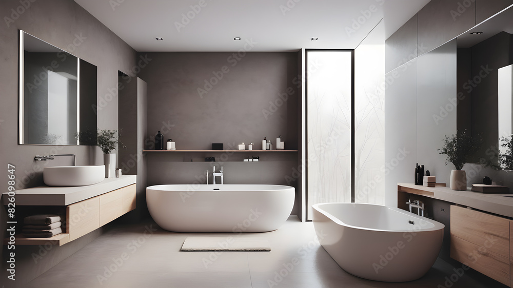 Modern minimalist bathroom interior, Generative AI Modern minimalist bathroom interior, Generative AI