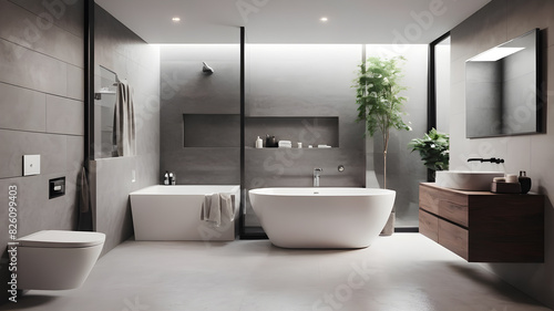 Wallpaper Mural Modern minimalist bathroom interior, Generative AI Torontodigital.ca