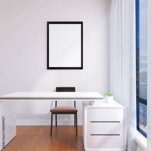 3D Rendered Interior Mockup of a Living Room Highlighting a Wall Poster Frame with Modern Design © Sujoy