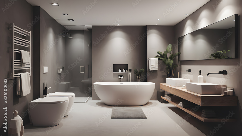 Modern minimalist bathroom interior, Generative AI Modern minimalist bathroom interior, Generative AI