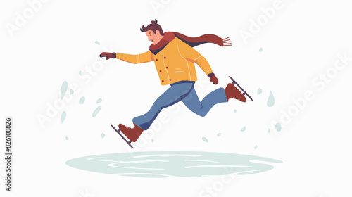 Man figure skating. Shotgun spin in ice sport game Cartoon