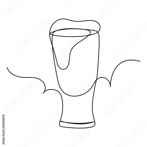 Illustration of a bottle, red wine glass, a bottle of beer and a glass, drawing one continuous line of beer glass, Watercolor Beer Bottle Drawing
