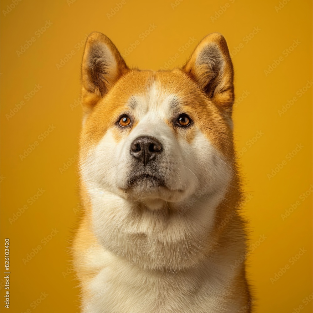 Akita dog on minimalistic colorful background with Copy Space. Perfect for banners, veterinary ads, pet food promotions, and minimalist designs.