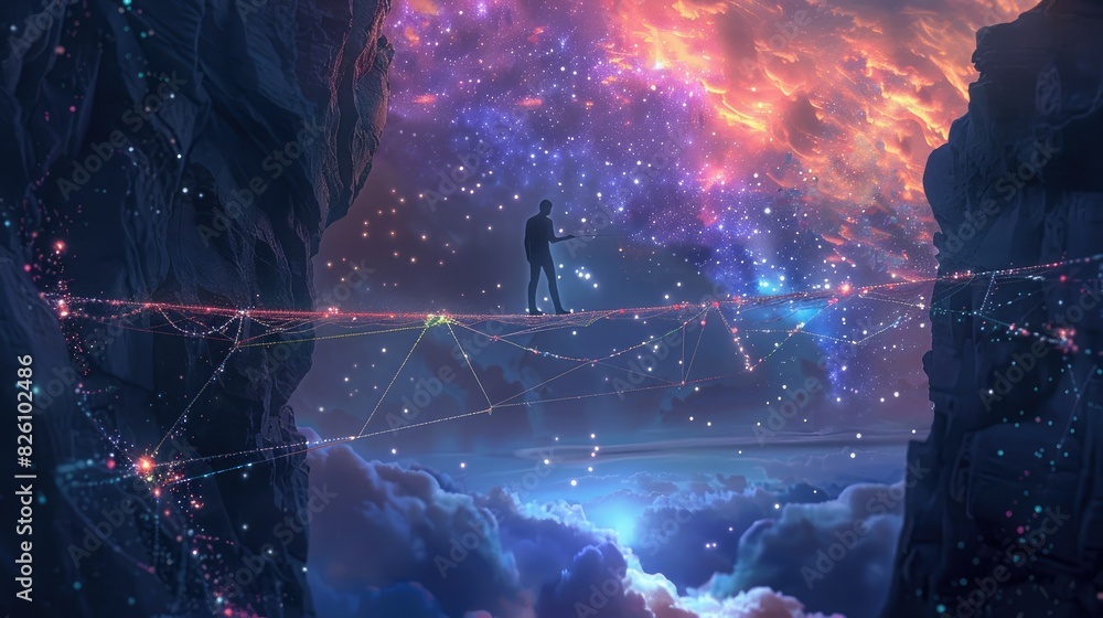 Fototapeta premium Self Development Concept: Balancing on the Cosmic Edge
