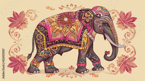 Mehendi Indian elephant illistration vintage colors photo
