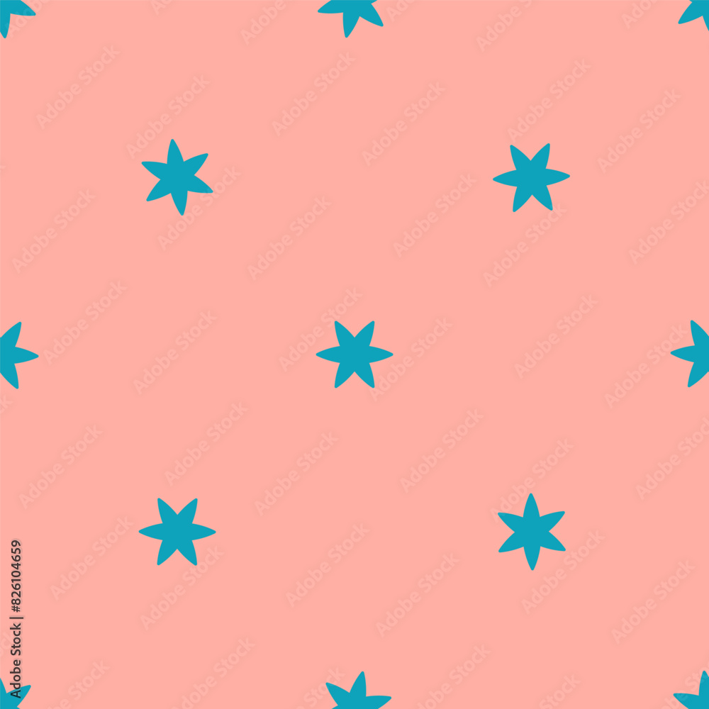 Pink seamless pattern with blue stars Pink seamless pattern with blue stars