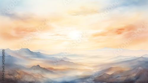 Image of a beautiful watercolor painting of a mountain landscape © kang_88_qp