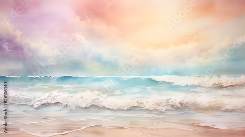 Image of a beautiful watercolor painting of a beach scene