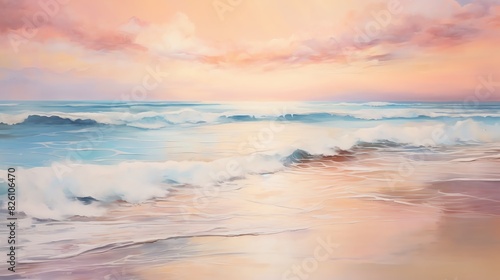 Image of a beautiful painting of a beach at sunset