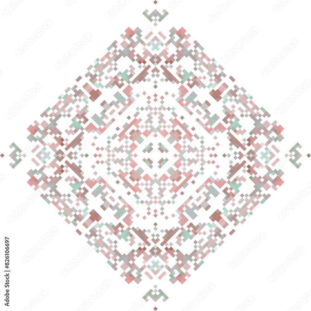Geometric mandala of squares in a flat style ornament in the form of pixels. Embroidery dotted schemes. Textile geo prints. Geometric mandala of squares in a flat style ornament in the form of pixels. Embroidery dotted schemes. Textile geo prints.