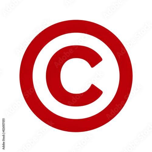 Red copyright icon or copyright symbol clipart isolated on PNG cutout transparent background