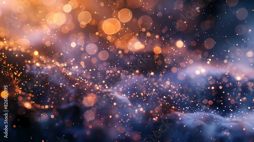 A dynamic shot of particles in an abstract background, with a tilt-shift effect that creates a miniature world.