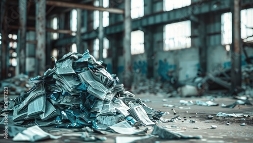 Pile of Newspapers in an Abandoned Factory