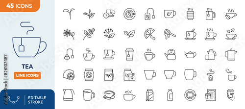 Tea Line Editable Icons set. Tea icons Pixel perfect. Editable stroke. Vector illustration	