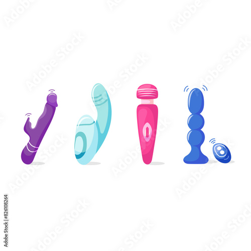 sex Set of sex toys. Collection of vibrators, toys for adults. Sex shop items