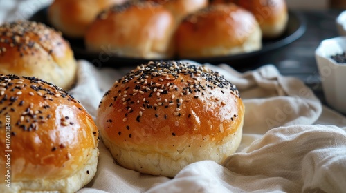 Buns baked with poppy seeds and sesame paste