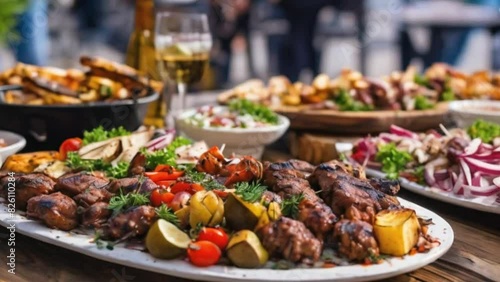 a wooden table topped with plates of food, kebab, hd food photography, 4k food photography, 4 k food photography, afshar, hasanabi, professional food photography, amazing food photography, skewer, foo photo