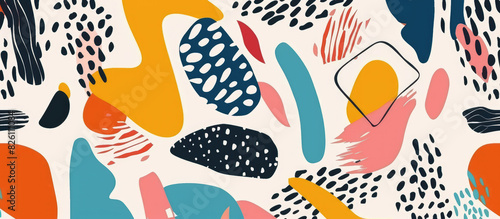 Abstract shapes and lines in the style of colorful vector hand drawn doodles, with an emphasis on flat color and simple shapes