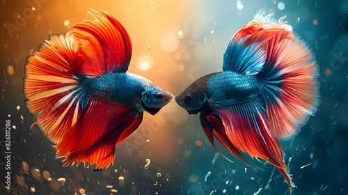 Vibrant Betta Fish Pair in Underwater Display Ai generated photo