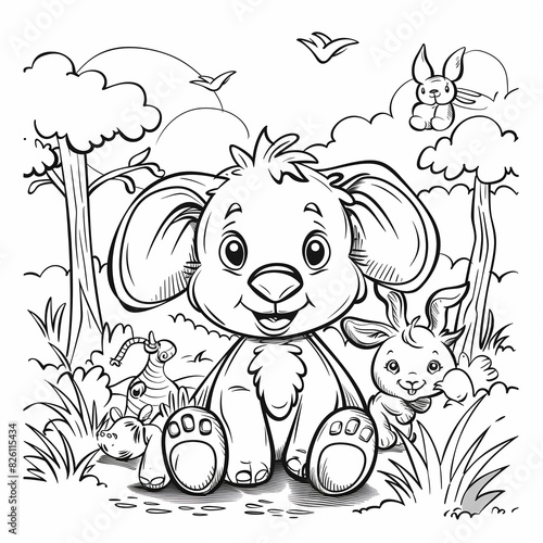 Cute baby animal coloring page  playful Koala and Bunny friends clipart. Hand-draw animal for kid coloring book