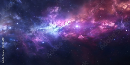 Space background Colorful fractal blue and violet nebula with star field 3D rendering