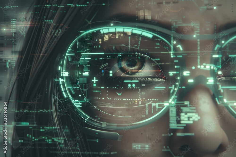 Cyber eye with digital interface, sci fi and technology concept, vibrant and detailed, futuristic and innovative