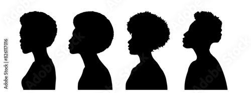Set of silhouette of african american young woman face profile, black women - vector illustration