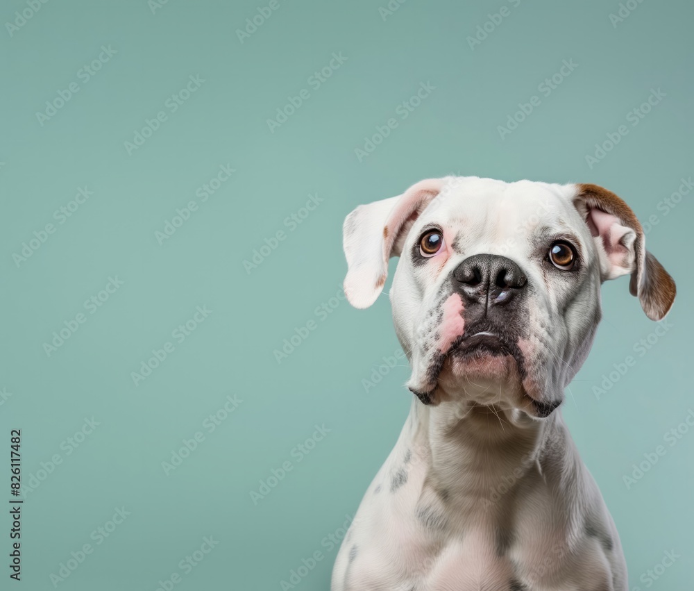 Bulldog on minimalistic colorful background with Copy Space. Perfect for banners, veterinary ads, pet food promotions, and minimalist designs.