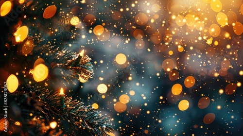 Bright twinkling Christmas background with blurred bokeh effects