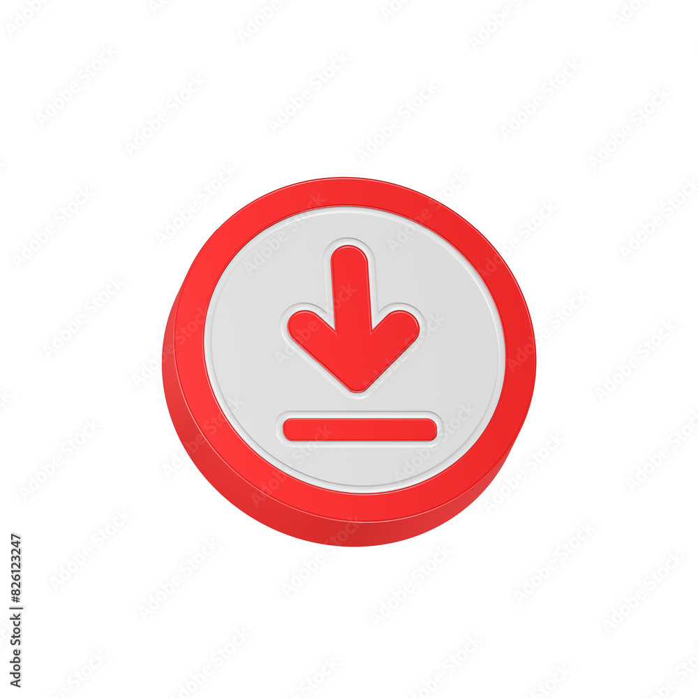 3d download icon isolated. Trendy and modern icon red color 3d download icon isolated. Trendy and modern icon red color