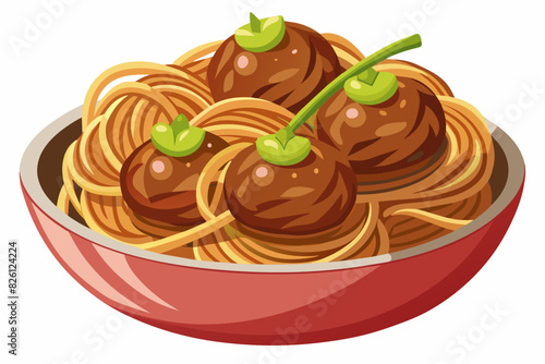 meatball noodles vector artwork illustration