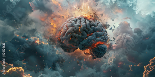 Concept art of a human brain exploding with knowledge and creativity Generative AI illustrator photo
