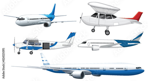 Collection of different types of aircrafts illustrated