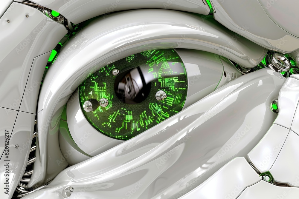 Green robotic eye with circuit patterns, sci fi and technology concept, vibrant and detailed, futuristic and clear Green robotic eye with circuit patterns, sci fi and technology concept, vibrant and detailed, futuristic and clear
