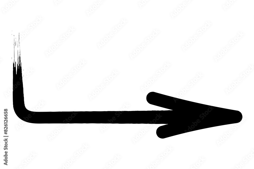Arrow. Sketch. The long black arrow is curved and points to the right. Hand drawn sign. Vector illustration. Directional signs made from brush strokes. Outline on isolated white background. Arrow. Sketch. The long black arrow is curved and points to the right. Hand drawn sign. Vector illustration. Directional signs made from brush strokes. Outline on isolated white background.