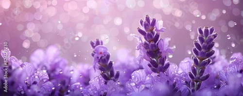 Soothing lavender splash with lavender flowers, emphasizing calming and skin care benefits
