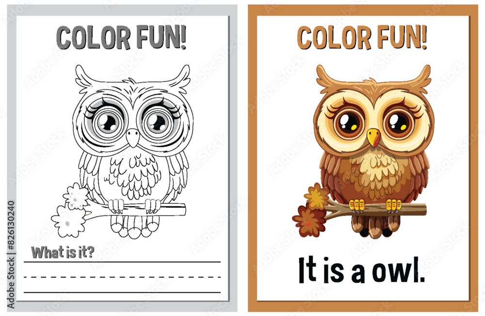 Obraz premium Educational coloring book pages with cute owl