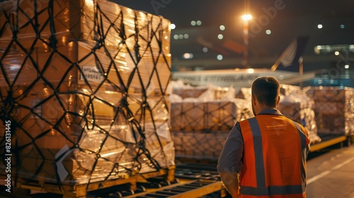 A logistics worker overseeing cargo operations at a busy port  highlighting the importance of efficiency and management in logistics and supply chain