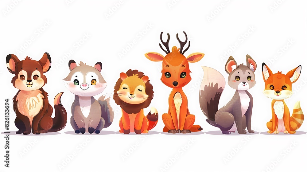 Playful Cartoon Animals in Simple Draw Style on White Background - Cute and Funny Animal Characters Illustrations for Kids Playful Cartoon Animals in Simple Draw Style on White Background - Cute and Funny Animal Characters Illustrations for Kids