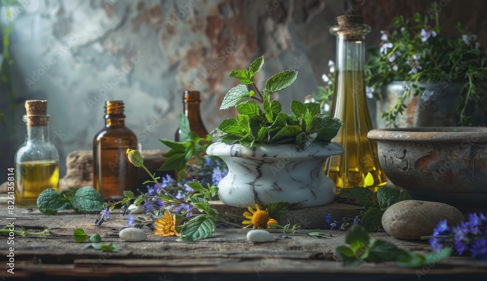 Herbal Medicine Concept with Natural Ingredients