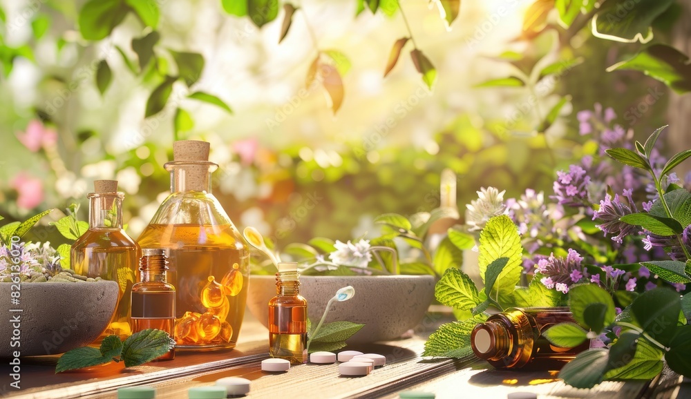 Herbal Medicine Concept with Natural Ingredients Herbal Medicine Concept with Natural Ingredients